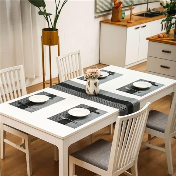 Black Placemats Set of 4, Heat-Resistant Washable Placemats Non-Slip Vinyl Woven - Picture 6 of 7